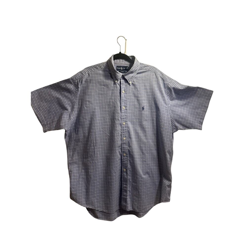 Ralph Lauren Blake Mens XL Blue Plaid Button Down Short Sleeve Shirt Pony Logo